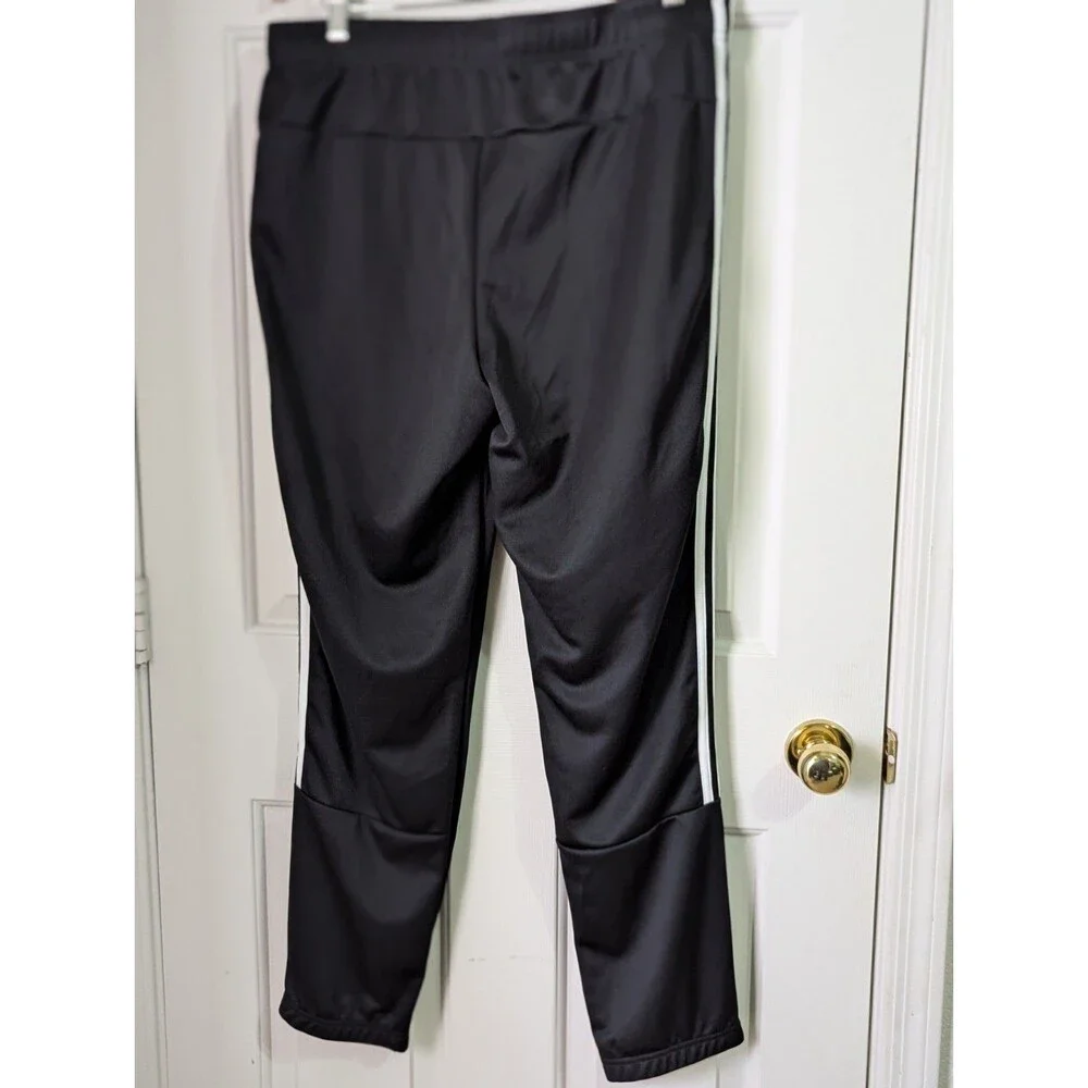 adidas Track Pants Mens XL Black Three Stripe Logo Joggers Drawstring Zip Legs